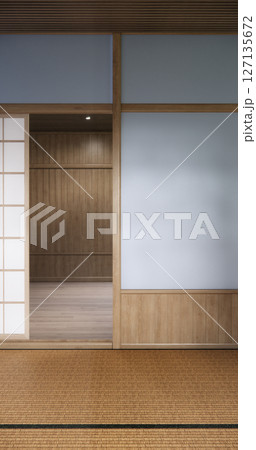 Cool colors give a feeling of coolness and calmness. Japanese traditional room, Mock up empty room and decoration room japan style.3D rendering 127135672