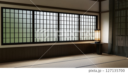 Japan modern room interior cleaning room with tatami mat and lamp Japanese style. 3D rendering 127135700