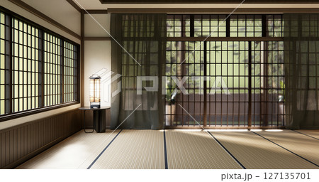 Japan modern room interior cleaning room with tatami mat and lamp Japanese style. 3D rendering 127135701