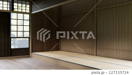 Japan modern room interior cleaning room with tatami mat and lamp Japanese style. 3D rendering Japan modern room interior cleaning room with tatami mat and lamp Japanese style. 3D rendering 127135724
