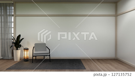 arm chair and decoration japanese on Modern room interior wabisabi style.3D rendering 127135752