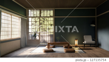Japanese traditional low table and decoration on minimal muji room japan style.3D rendering 127135754