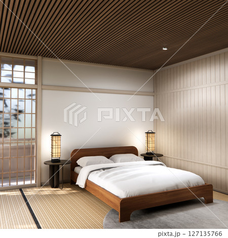 Bed room Japanese traditional and mattress bed modern and decoration to make the room look culture . 3D rendering 127135766