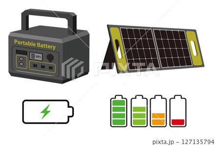ポータブル電源・ソーラーパネル・充電マーク 127135794