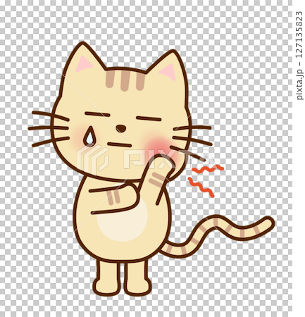一隻可愛的貓因牙痛而做鬼臉的插圖 127135823