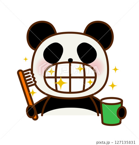 歯みがきをして歯が綺麗になったかわいいパンダのイラスト 127135831