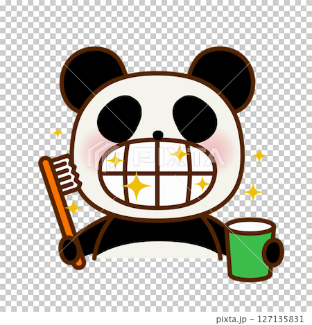 歯みがきをして歯が綺麗になったかわいいパンダのイラスト 127135831