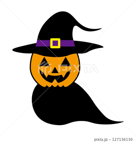 ハロウィンのジャックオーランタン（魔女姿）　ハロウィンイメージイラスト 127136130