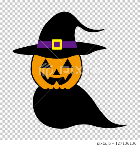 ハロウィンのジャックオーランタン（魔女姿）　ハロウィンイメージイラスト 127136130