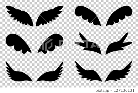 Feather wing silhouette black simple vector set Feather wing silhouette black simple vector set 127136131