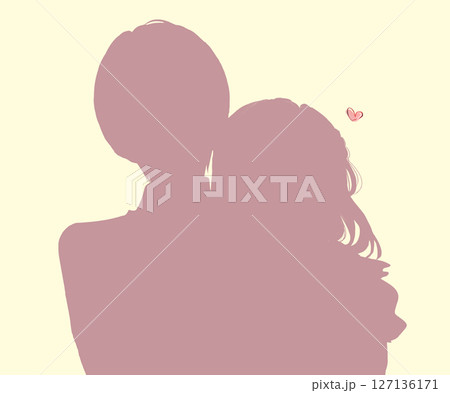 寄り添う女性と引き美味の男性　シルエット 127136171