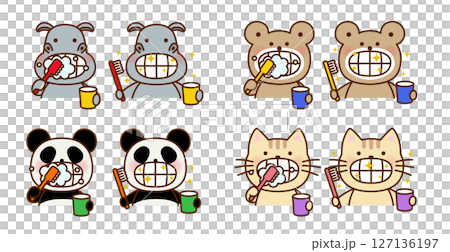 A cute illustration set of animals brushing their teeth 127136197