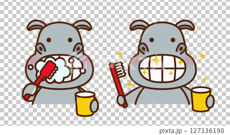 一隻可愛的河馬刷牙的插圖 127136198