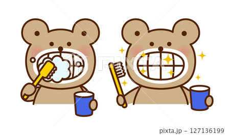 歯みがきをするかわいいくまのイラスト 127136199