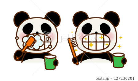歯みがきをするかわいいパンダのイラスト 127136201