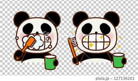 一隻可愛的熊貓刷牙的插圖 一隻可愛的熊貓刷牙的插圖 127136201