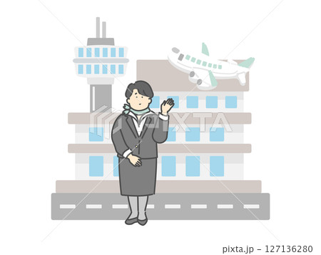 客室乗務員の女性 空港 飛行機 建物 イラスト 客室乗務員の女性 空港 飛行機 建物 イラスト 127136280