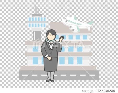 客室乗務員の女性 空港 飛行機 建物 イラスト 客室乗務員の女性 空港 飛行機 建物 イラスト 127136280