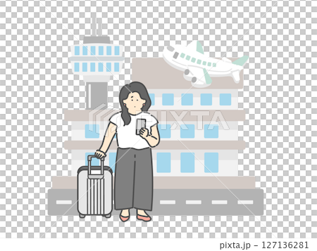 年輕女子旅行機場飛機建築插畫 127136281