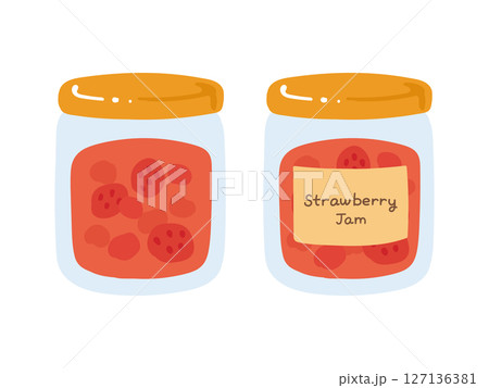 金の蓋のイチゴジャムのイラスト 127136381