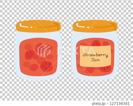 金の蓋のイチゴジャムのイラスト 127136381