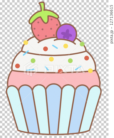 Cute Pastel Dessert CupCake with Mixed Berry and Sprinkles Topping Cute Pastel Dessert CupCake with Mixed Berry and Sprinkles Topping 127136615
