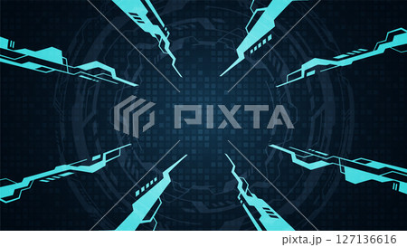 サイバーなイメージの集中線がある背景イラスト_水色_16:9 127136616