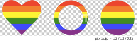 LGBT circle icons set. Gay pride frames, progress logo symbols, rainbow flag . Set of stickers in rainbow colors. Round, heart badge, button. 127137032