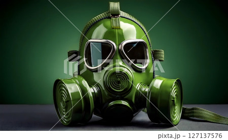 Green Military Gas Mask on Dark Green Background 127137576