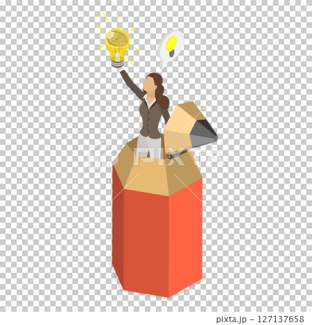 3D Isometric Flat Illustration of Creative Skills, Young Creative Man Discovers New Lightbulb Idea Through Imagination And Inspiration 3D Isometric Flat Illustration of Creative Skills, Young Creative Man Discovers New Lightbulb Idea Through Imagination And Inspiration 127137658