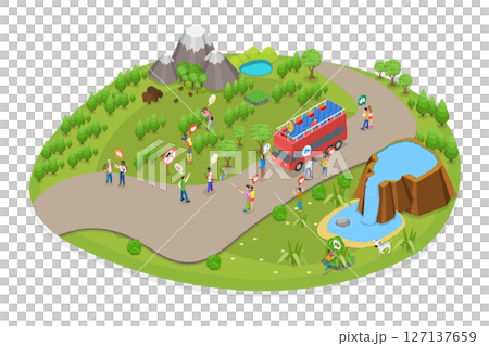 3D Isometric Flat Illustration of School Field Trip, Student Excursion Scene 3D Isometric Flat Illustration of School Field Trip, Student Excursion Scene 127137659