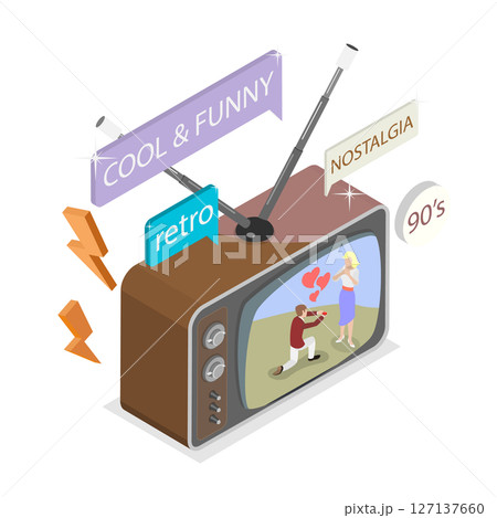 3D Isometric Flat  Illustration of Retro TV, 90s Television Poster 127137660