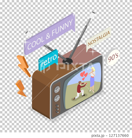3D Isometric Flat  Illustration of Retro TV, 90s Television Poster 127137660
