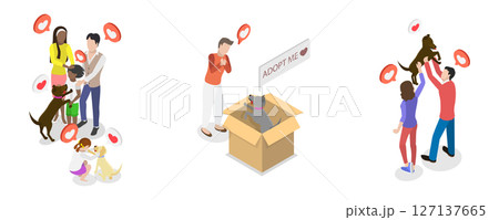 3D Isometric Flat Illustration of Pet Adoption, Charity, Generosity and Kindness 3D Isometric Flat Illustration of Pet Adoption, Charity, Generosity and Kindness 127137665