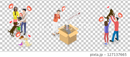 3D Isometric Flat Illustration of Pet Adoption, Charity, Generosity and Kindness 3D Isometric Flat Illustration of Pet Adoption, Charity, Generosity and Kindness 127137665