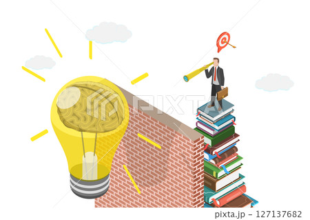 3D Isometric Flat  Illustration of Power Of Knowledge, Overcoming Obstacles, Breakthrough Barrier 127137682