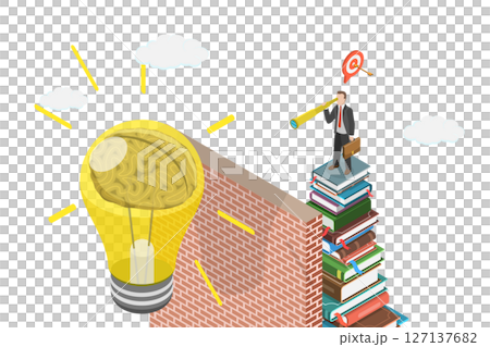 3D Isometric Flat  Illustration of Power Of Knowledge, Overcoming Obstacles, Breakthrough Barrier 127137682
