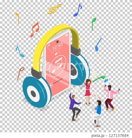 3D Isometric Flat  Illustration of Music Phone App, Feeling the Melody 127137684