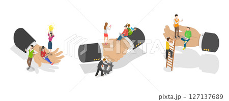 3D Isometric Flat Illustration of Employees Wellbeing and Support, Loyalty to Team 3D Isometric Flat Illustration of Employees Wellbeing and Support, Loyalty to Team 127137689