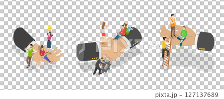 3D Isometric Flat  Illustration of Employees Wellbeing and Support, Loyalty to Team 127137689