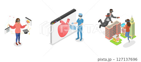 3D Isometric Flat  Illustration of Virtual Reality Technologies, Future Innovations 127137696