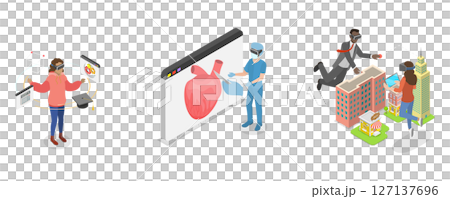 3D Isometric Flat  Illustration of Virtual Reality Technologies, Future Innovations 127137696