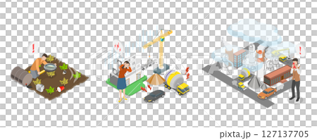 3D Isometric Flat  Illustration of Ecological Problem, Contaminated Atmosphere 127137705