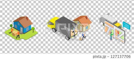 3D Isometric Flat  Illustration of Delivery Company, Logistics Network 127137706