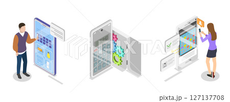 3D Isometric Flat Illustration of Useful Mobile Apps, Popular Applications 3D Isometric Flat Illustration of Useful Mobile Apps, Popular Applications 127137708
