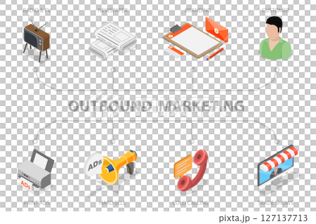 3D Isometric Flat Illustration of Outbound Marketing, Advertising and Business Promotion 3D Isometric Flat Illustration of Outbound Marketing, Advertising and Business Promotion 127137713