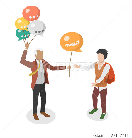 3D Isometric Flat  Illustration of Brainstorm Recap, Meeting Summary 127137716
