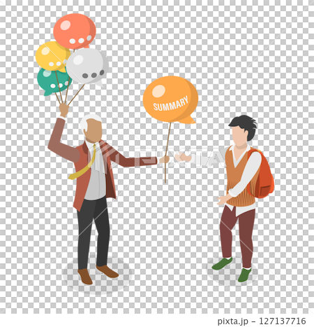 3D Isometric Flat  Illustration of Brainstorm Recap, Meeting Summary 127137716