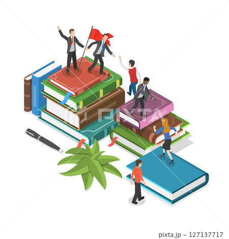 3D Isometric Flat  Illustration of Study and Education, The Concept Of Personal Growth In Learning 127137717