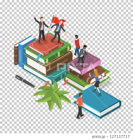 3D Isometric Flat  Illustration of Study and Education, The Concept Of Personal Growth In Learning 127137717